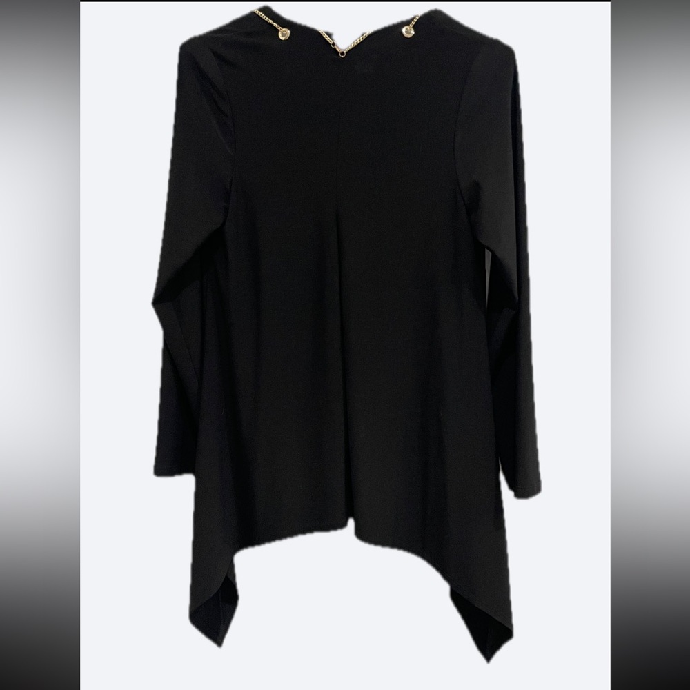 🇨🇦 Frank Lyman Elegant Black Women's Top With Gold Tone Chain Accents 💖 Size 14 - Picture 5 of 13